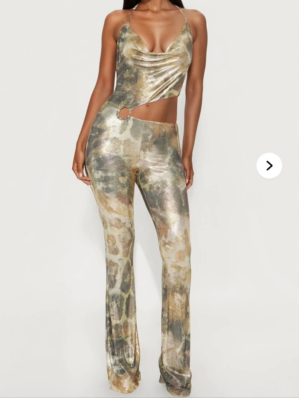 Fashion Nova Metallic Gold & Silver Cutout Wide Leg Jumpsuit